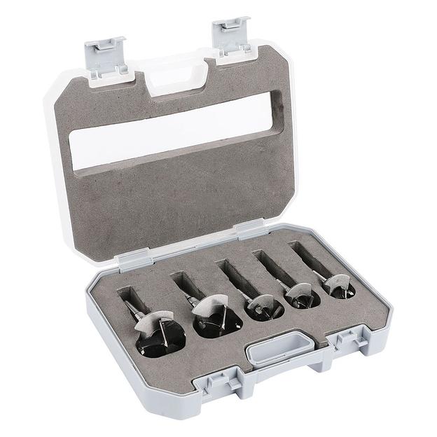 Набор оснастки Deli Набор сверл Форстнера 5 шт (15/20/25/30/35мм) Deli DH-MKK005-ED1 ограничитель глубины, пласт. кейс фото 2