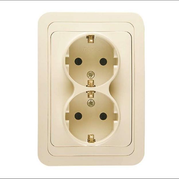 Розетка 2-м СП Mimoza 16А IP20 с заземл. крем./крем. Makel 25082 фото 1