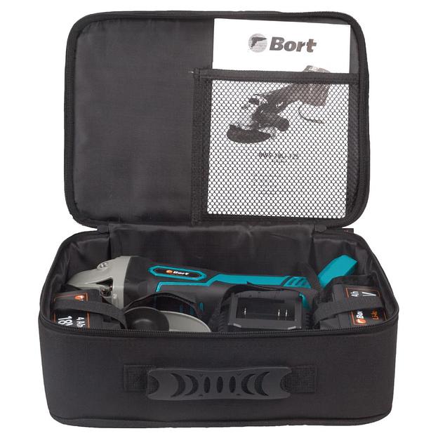 Bort Машина шлифовальная угловая аккумуляторная BWS-18Li-125 {18 В; Li-Ion; 3 Ач; 9000 об/мин; 22,5 мм; 1,7 кг; 4 Ач; батарей 2 шт; аксессуаров 5 шт; гарантия 2 г} [93722340] фото 10