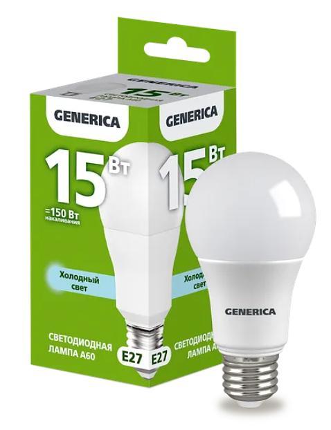 Лампа светодиодная A60 груша 15Вт 230В 6500К E27 GENERICA ОПТ фото 1