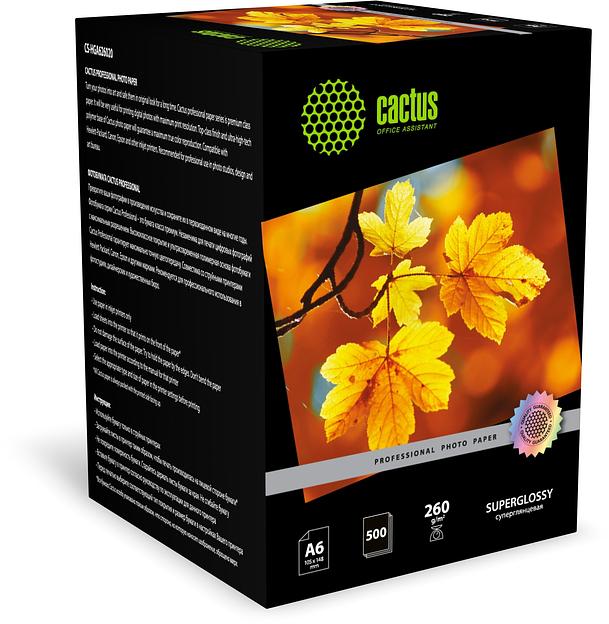 Фотобумага Cactus Prof CS-HGA6260500 A6/260г/м2/500л./белый глянцевое для струйной печати фото 1