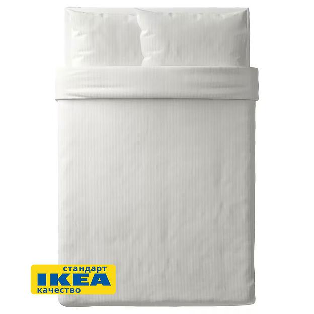 Пододеяльник евро, 2 наволочки НАТЕСМИО (ИКЕА НАТТЭСМИН) 200x200/50x70, белый страйп, сатин KL-20337162 фото 3