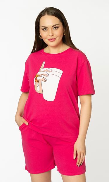 Костюм женский, с принтом: футболка и шорты (с карманами, на резинке), (р-р 46-54), Опт фото 1