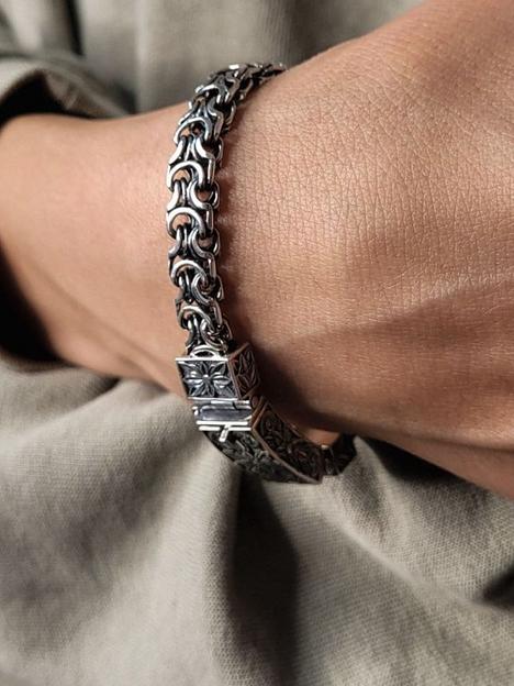 Оригинальный широкий мужской браслет серебро 925 фото 6