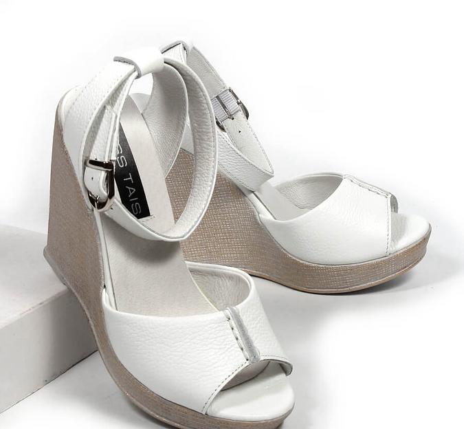 Босоножки женские из натуральной кожи на танкетке, арт.MT005 белый ОПТ фото 5