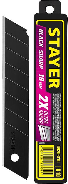STAYER BLACK SHARP, 18 мм, 10 шт, сегментированные черные особоострые лезвия (0920-S10) фото 1