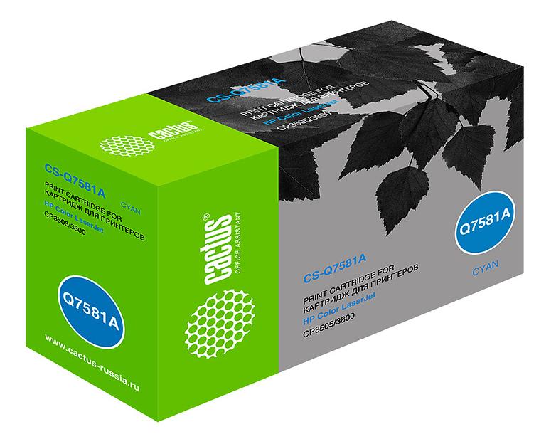 Картридж лазерный Cactus CS-Q7581A Q7581A голубой (6000стр.) для HP CLJ CP3505/3800 фото 1