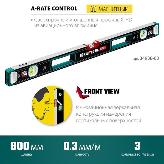 KRAFTOOL A-RATE CONTROL, 800 мм, точность 0.3 мм/м, с зеркальным глазком, сверхпрочный магнитный уровень (34988-80) фото 3