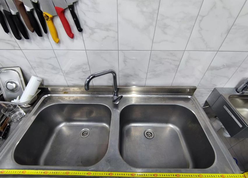 Раковина двойная из нержавеющей стали 120х56х25 см, со смесителем ОПТ фото 1