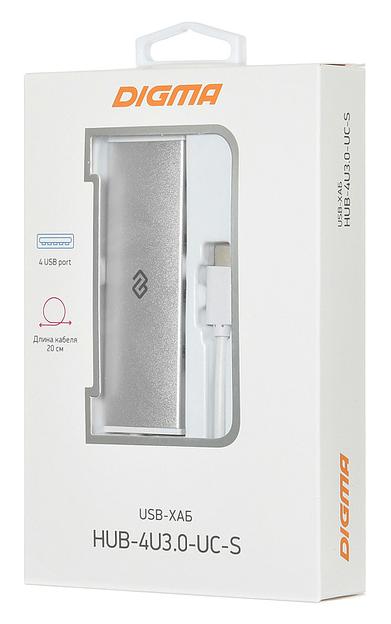 Разветвитель USB-C Digma HUB-4U3.0-UC-S 4порт. серебристый фото 6