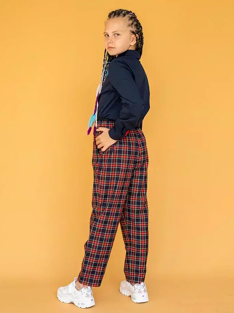 Брюки прямые на девочку KristiKlo «Оксфорд» красная клетка ОПТ фото 6