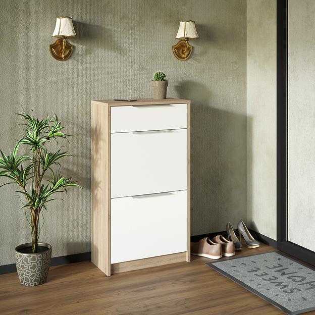 Тумба для обуви «Нордик» исполнение 1, дуб сонома, белая Аляска, опт фото 1