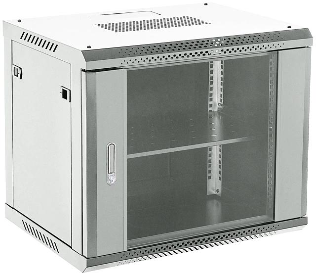 Шкаф коммутационный Rexant (04-0664-111) настенный 6U 600x450мм пер.дв.стекл металл 2 бок.пан. направл.под винты 60кг серый 230град. IP20 сталь фото 1