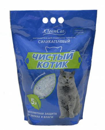 Наполнитель силикагелевый «Чистый котик» колотый с синими гранулами 5 л фото 1