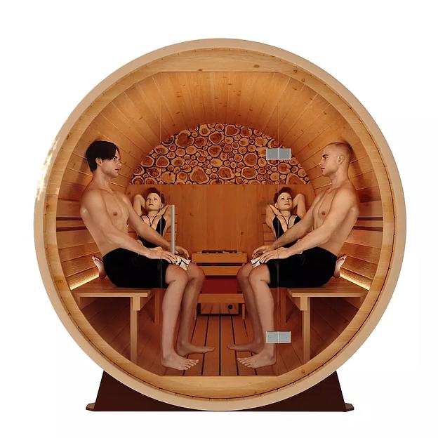 Круглая баня-бочка «Premium» из кедра с электрической печью фото 2