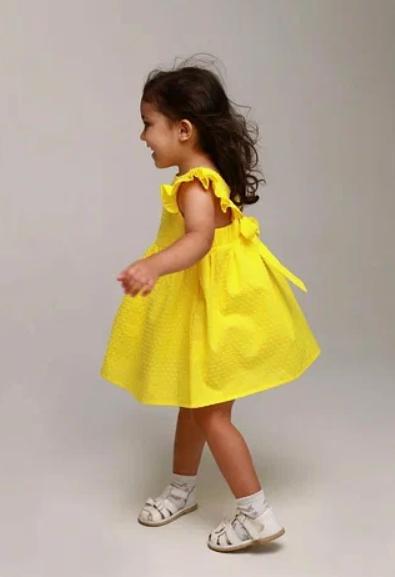 Платье для девочки с бантом цвет желтый ОПТ фото 2