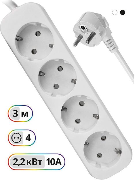 Сетевой удлинитель Defender E430 3м (4 розетки) белый (пакет ПЭ) фото 5