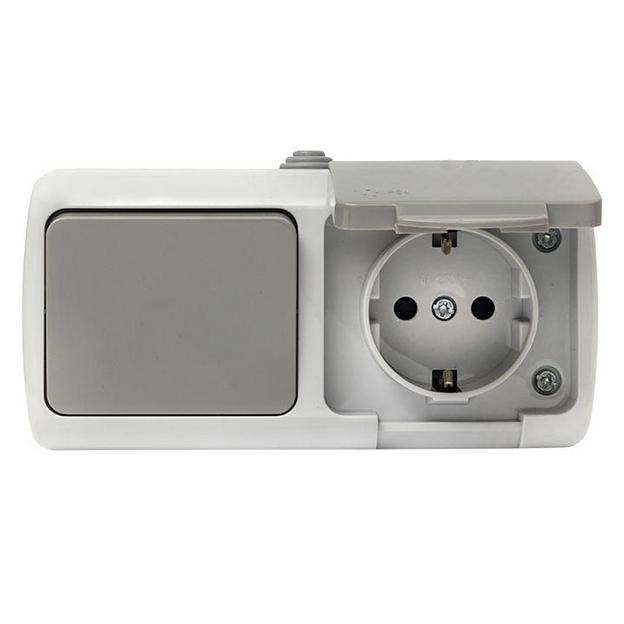 EKF EFRV16-050-30-540 Мурманск Блок  розетка 1-м 16А с заземлением с крышкой+ 1-кл выключатель IP54 серый EKF фото 5
