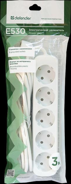 Удлинитель с заземлением Defender E530 3.0 м, 5 розеток (пакет) Defender E530 (3 м, 5 розеток) (99230) фото 4
