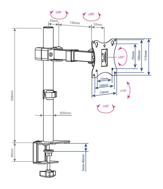 Кронштейн для мониторов Arm Media LCD-T02 черный 15"-32" макс.7кг настольный поворот и наклон фото 2