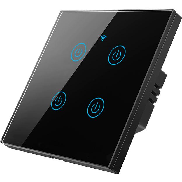 Умный выключатель сенсорный Roximo SWSEN01-4B четырёхкнопочный, чёрный ОПТ фото 1
