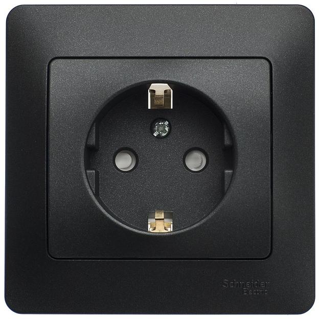 Systeme electric GSL001344 GLOSSA РОЗЕТКА с заземлением со шторками,16А, 250В, в сборе,ГРАФИТ фото 1