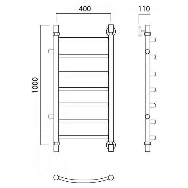 Полотенцесушитель водяной Роснерж Дуга L104001 100x40 с боковым подключением 800 фото 2