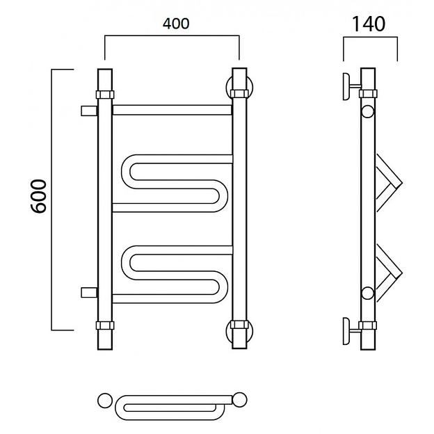 Полотенцесушитель водяной Роснерж Зиг-Заг L105001 60x40 с боковым подключением 320 фото 2
