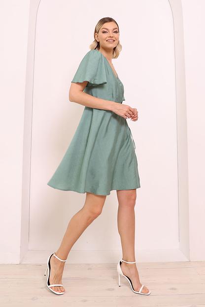 Платье на запах с юбкой-солнце, зеленый, опт фото 3