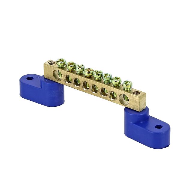 EKF sn0-63-08-2-r Шина "0" N (6х9мм) 8 отверстий латунь 2 синих угловых изолятора розничный стикер EKF PROxima фото 1