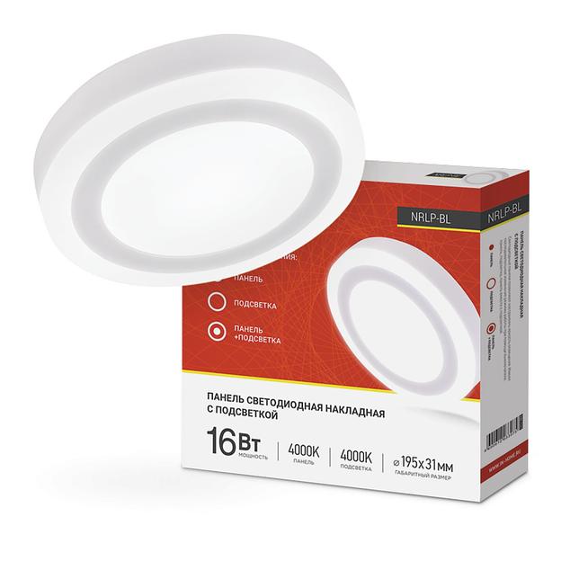 Панель светодиодная накладная круглая NRLP-BL 16Вт 230В 4000К 960Лм 195мм с подсветкой бел IN HOME фото 1