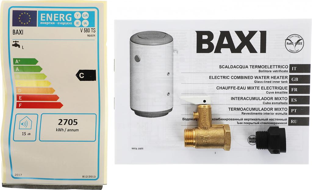 Водонагреватель Baxi V 580 TS 1.5кВт 80л через теплообменник настенный/белый фото 9