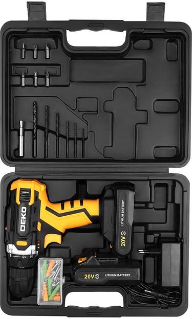 Аккумуляторная дрель-шуруповерт DEKO Banger 20V ONE + в кейсе + набор 63 инструмента для дома, 20В, 2х1.5Ач [083-1043] фото 3