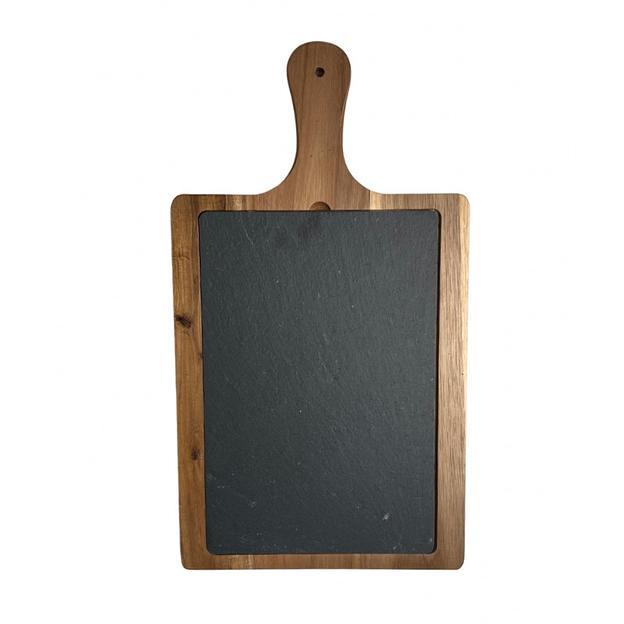 Блюдо для подачи прямоуг. 45*25 см. h=1,4 см. с ручкой, сланец, на дерев. подставке MGprof (WB-004) /1/ фото 1