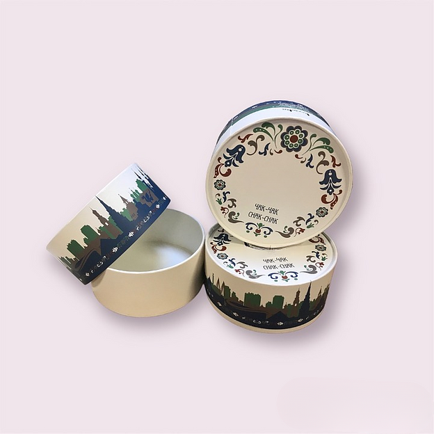 Коробка круглая вальцованная из однослойного пищевого картона для чак-чака и кондитерских изделий ОПТ фото 3