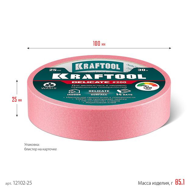 KRAFTOOL #200 Delicate 25 мм х 30 м, для деликатных и недавно окрашенных поверхностей, малярная лента (12102-25) фото 7