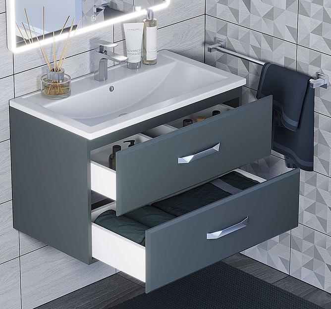 Тумба с раковиной для ванной Uperwood Foster 80 см, подвесная, серый графит фото 2