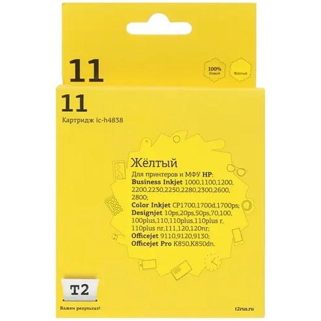 T2 C4838A Картридж №11 (IC-H4838) для HP Business InkJet 1200/2200/2600/2800/CP1700/Pro K850, жёлтый, 1750 стр. фото 1