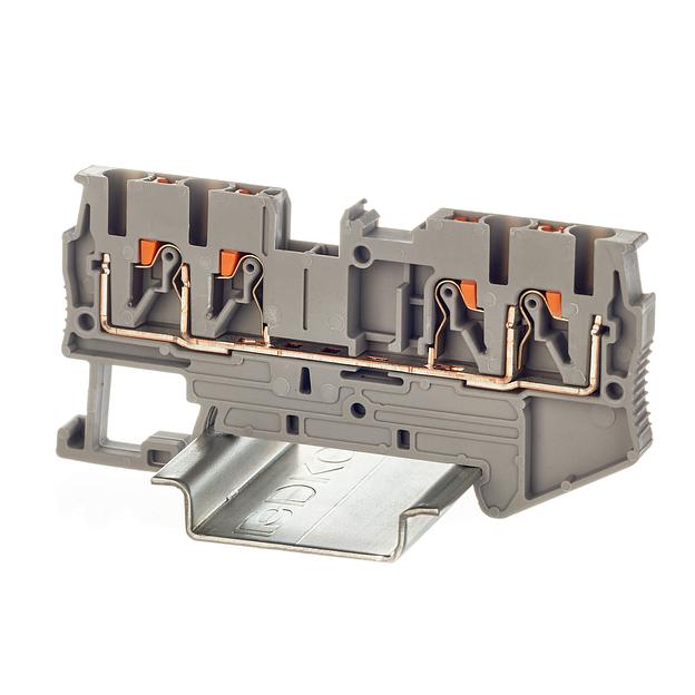 Клемма проходная, зажим push-in, 4 точки подключения, 2.5 кв.мм, серая DKC VPR-2.5-QUATTRO-GY фото 1