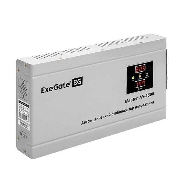 Exegate EX291738RUS Стабилизатор напряжения ExeGate Master AV-1500 (1500ВА, 140-260В, цифр. индикация вход/вых. напряжения, 220В±8%, КПД 98%, 5 уровней защиты, задержка, метал.корпус, евророзетка, RTL фото 1