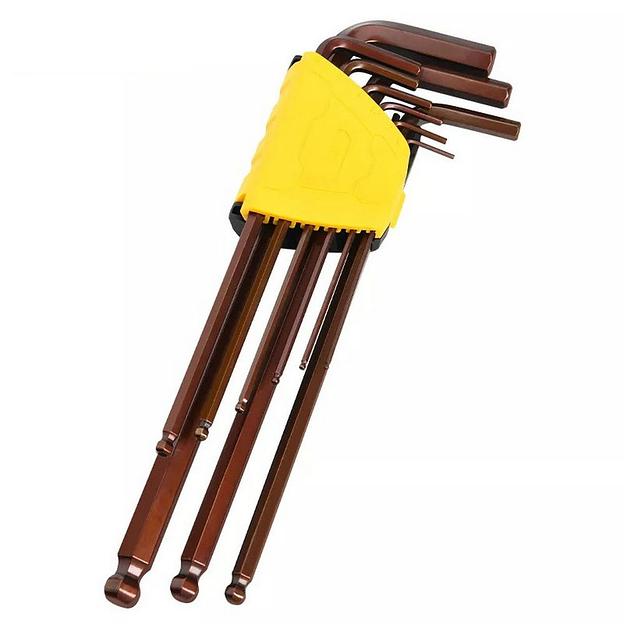 Ключ Deli Набор шестигранных ключей с шаром сверхдлинных Deli DL230809G 9 шт Cr-V, размеры 1,5,2,2,5,3,4,5,6,8,10мм, пластиковый держатель фото 1