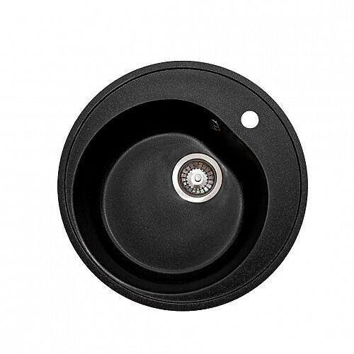 Мойка для кухни Raiber RD10 круглая глянцевая, цвет черный, из искусственного камня. фото 1