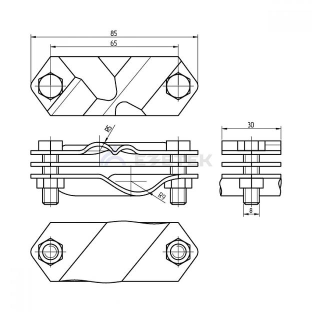 Зажим заземления стержень — полоса/пруток диагональный, нерж. фото 2