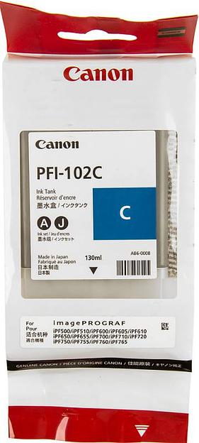 Картридж струйный Canon PFI-102C 0896B001 голубой (130мл) для Canon iPF510/605/610/650/655/750/760/765 фото 1