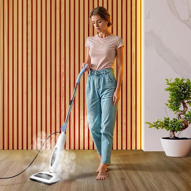 Швабра паровая Kitfort КТ-3912 1300Вт белый/голубой фото 2