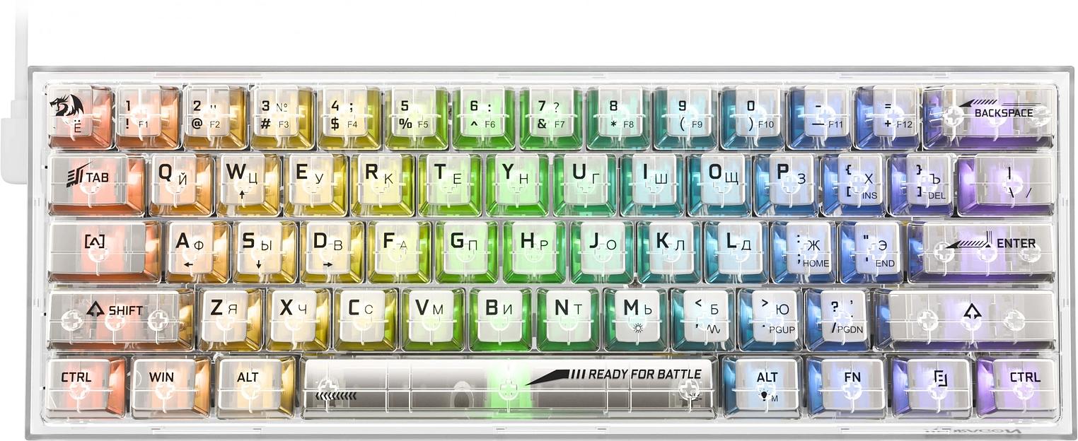 Игровая клавиатура Redragon Fizz прозрачно-белая 71736 (USB,+ICE, 61 кл., RGB подсветка) фото 1
