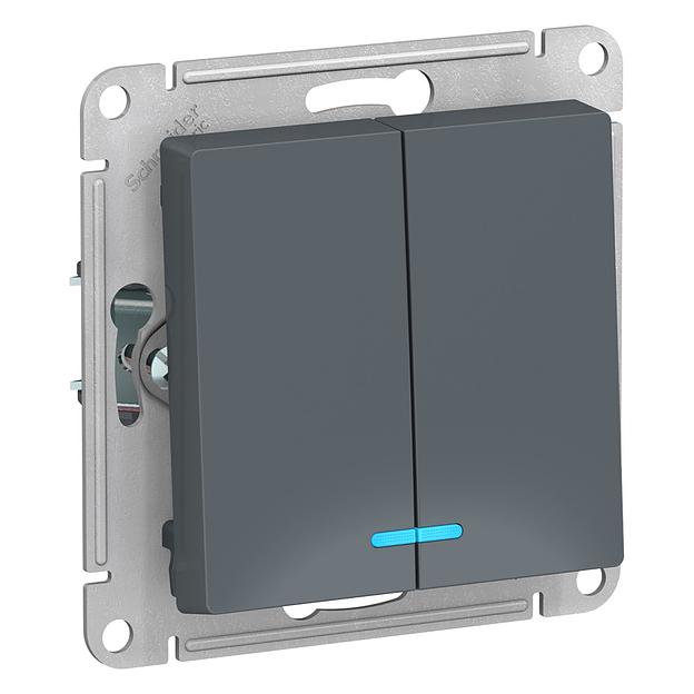 Выключатель двухклавишный ATLASDESIGN с подсветкой схема 5а 10АХ механизм грифель фото 1