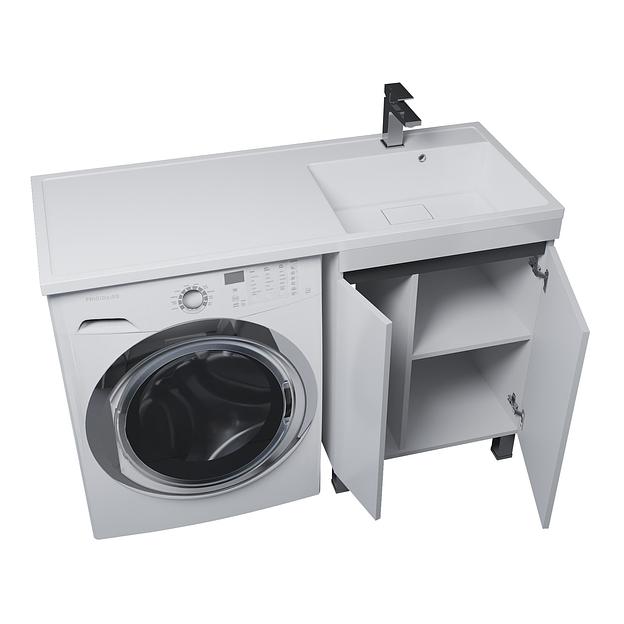 Тумба под стиральную машину Uperwood Magenta, 60 см, напольная, белая/графит, с дверцами фото 2
