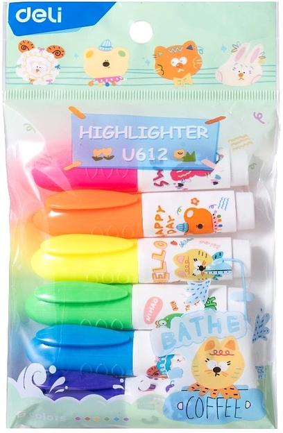 Набор текстовыделителей Deli EU612 скошенный пиш. наконечник 1-5мм 6цв. ассорти (6шт.) фото 1