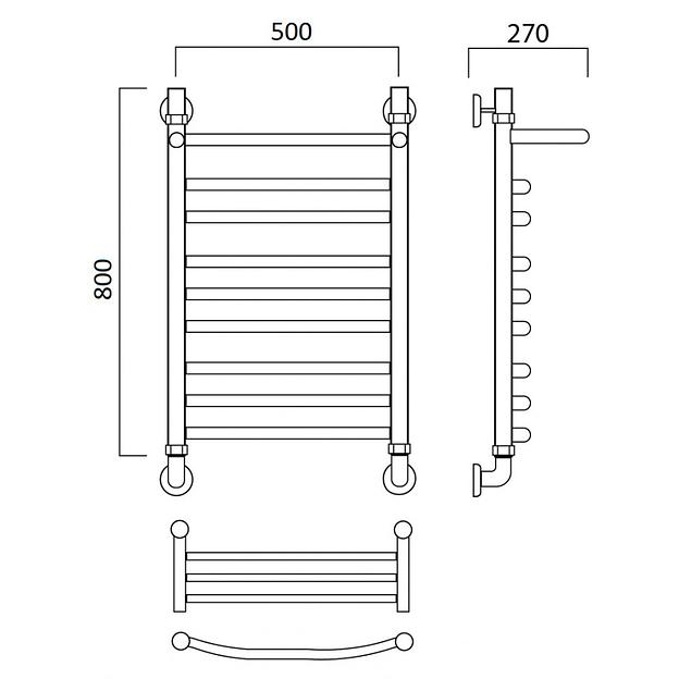 Полотенцесушитель водяной Роснерж Дуга L104110 80x50 с полкой групповой фото 2